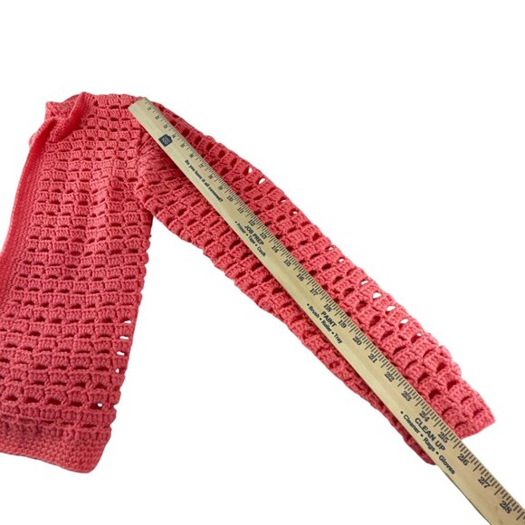 Handmade Coral Pink Open Knit Crochet Cardigan Sweater Long Sleeve Womens Medium - Picture 6 of 7